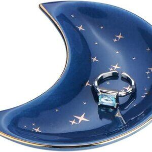 Moon Shape Jewelry Tray, Engagement Ring Tray, Blue Ring Dish for Women in Vanit